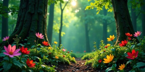 diverse plant life in a forest, forest ecosystem, plants, botanical diversity