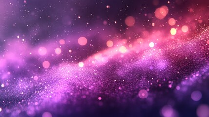 Obraz premium Abstract background with purple and pink glitter particles and bokeh lights, creating a magical and dreamy atmosphere. The swirling motion and