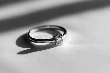 A Solitaire Diamond Ring on a White Surface