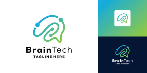 Creative Brain tech logo design. smart brain logo design, vector illustration