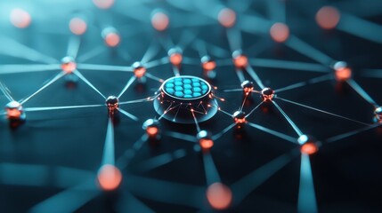 Network of glowing connections with a central core on a dark background