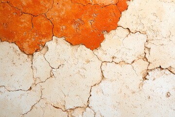 Obraz premium Cracked White and Orange Wall with Texture and Detail Perspective