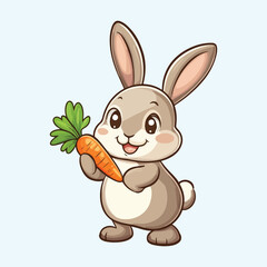 Cute Rabbit Holding Carrot vector illustration 