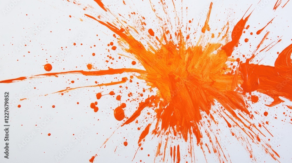 Aufkleber vibrant orange paint splashes on a blank canvas showcasing artistic expression with brush techniques