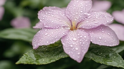 Delicate pink flower with raindrops lush garden nature vibrant environment close-up view beauty of flora
