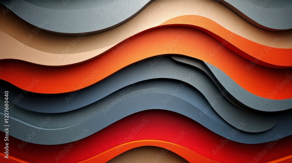 Poster abstract background with undulating layers of textured, deep orange, red, beige, and gray colors. th