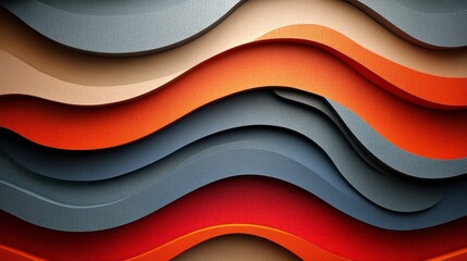Obraz premium Abstract background with undulating layers of textured, deep orange, red, beige, and gray colors. The image features a wavy, three dimensional