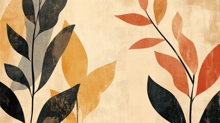 Abstract Plant Textures on Beige Background for Minimalist Decorative Art and Print Design