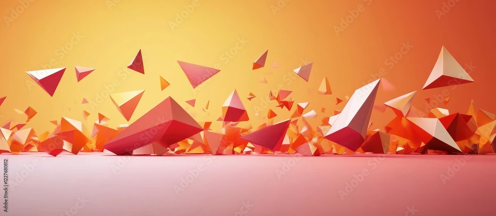 Poster abstract low poly orange red triangular background with copyspace for business technology and fashio
