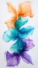 Colorful Abstract Floral Design with Graceful Swirls and Soft Gradient Tones on a Light Background