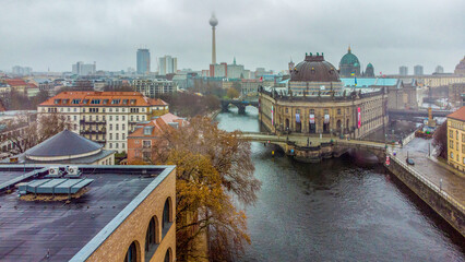 Aerial view on  Bode-Museum in Berlin and Spree river  and Fernsehturm © Marat Lala