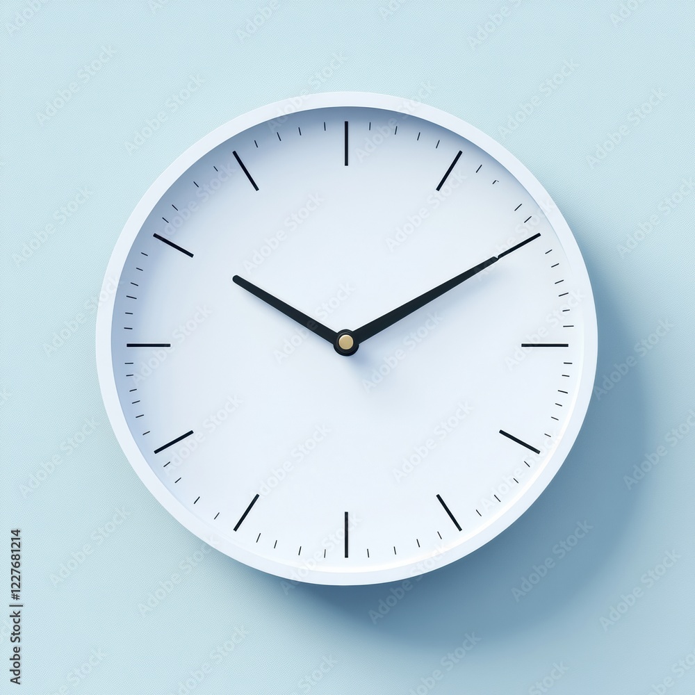 Fototapete Elegant wall clock showcasing simplicity and modern design set against a light blue backdrop illustrating the passage of time. Generative AI