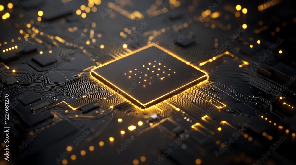 Poster quantum computing technology illuminated against a dark backdrop symbolizing innovation emerging fro