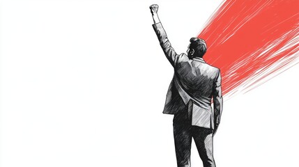 Obraz premium Businessman raising fist, red power streak.