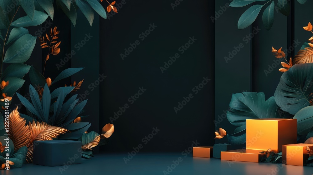 Poster black friday sale banner template with modern tropical elements and empty space for custom text