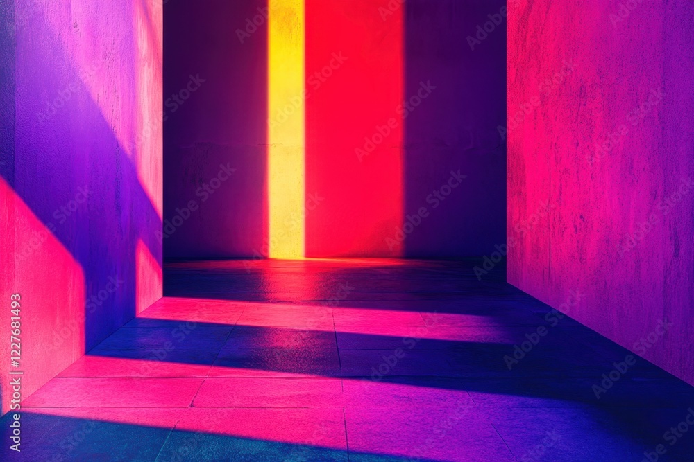 Poster colorful light shadows create vibrant patterns in an abstract space at sunset