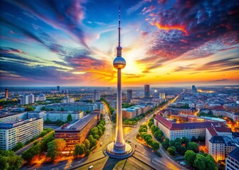 Fototapeta premium Berlin Panorama: Stunning View of Cityscape from Panorama Point, Featuring Iconic TV Tower