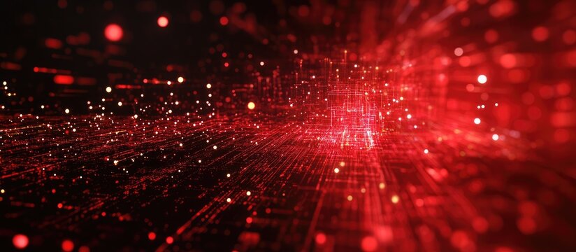 Digital transformation concept with redshift coding visuals creating a dynamic background for low-code app development and investment growth strategies