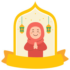 Islamic Cartoon Illustration Frame For Ramadan