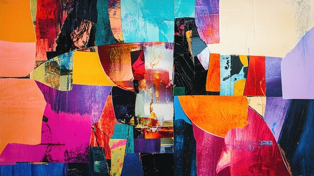 Colorful Patchwork Collage of Postmodernist Mirror Reflection and Fantasy Elements Artistry