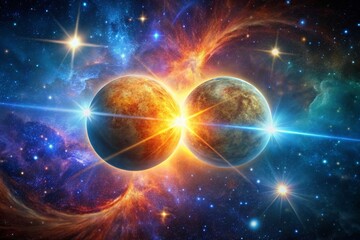 Obraz premium Binary Star System: Two Stars Orbiting a Common Center of Mass in Deep Space