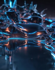 glowing liquid metal with an abstract blue neon glow, futuristic atmosphere, vibrant colors , intense lighting