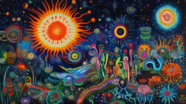 Universe huichol art created with Generative AI