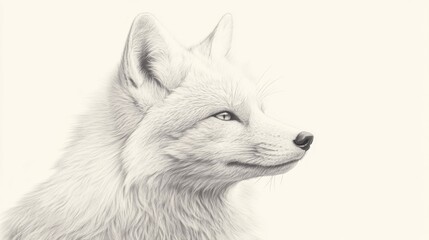 Fototapeta premium Detailed pencil sketch of an arctic fox in profile, showcasing its fur texture and intense gaze.