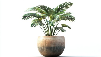 Obraz premium Philodendron Scandens Plant in Decorative Pot with Lush Green Leaves Isolated on White Background for Home Decor and Interior Design
