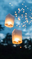 Floating Lanterns Illuminating Night Sky at Twilight Event