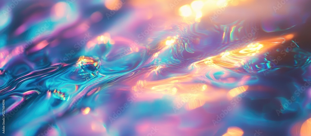 Poster colorful abstract light background with holographic blurred texture and neon flares in a wavy atmosp