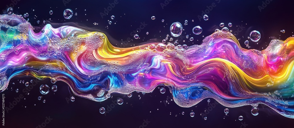 Poster colorful abstract neon liquid background with bubbles and soap foam underwater creating a sparkling 