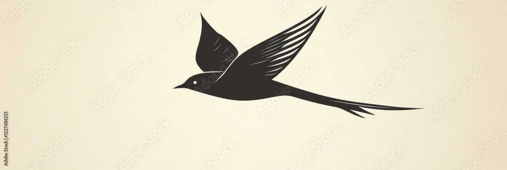 Poster stylized bird in flight with elongated wings against a soft background enhancing its graceful moveme
