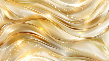 A flowing, golden abstract background with shimmering effects and soft curves.