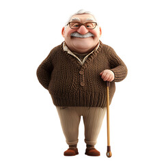 Charming elderly character animated setting cartoon style cozy environment front view nostalgic concept for seo impact