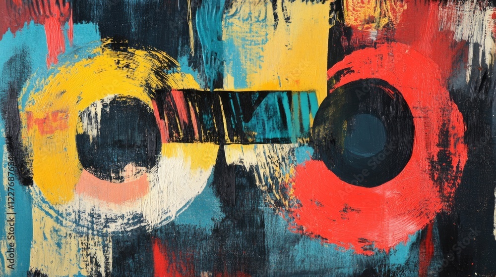 Poster abstract artwork featuring vibrant colors and geometric shapes with the number design 222222 promine