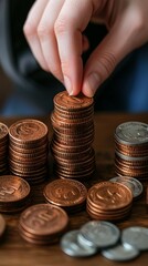 Building Financial Future Hand Stacking Coins for Savings Home Office Photography Calm Environment Close-Up Finance Concept