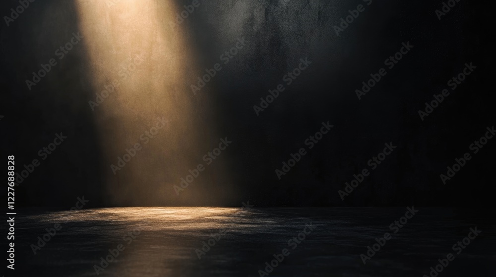 Poster professional photo studio setup with black background illuminated from the side providing space for 