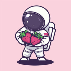 Astronaut holding a strawberry vector illustration 