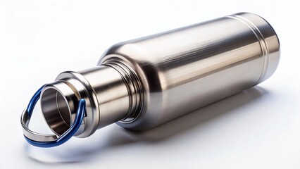 Black Matte Stainless Steel Thermo Water Bottle Close-up Isolated on White Background - Studio Shot