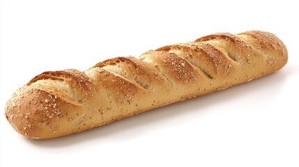 Fototapeta premium Gluten Free Baguette with Cracked Crust and Dense Interior Texture on White Background for Organic Bakery Marketing