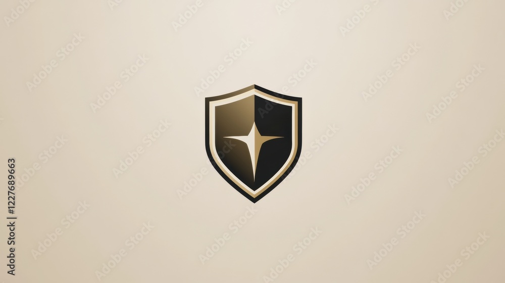 Aufkleber Shield design featuring a gold star set against a light background with minimalistic and elegant elements for branding purposes. Generative AI