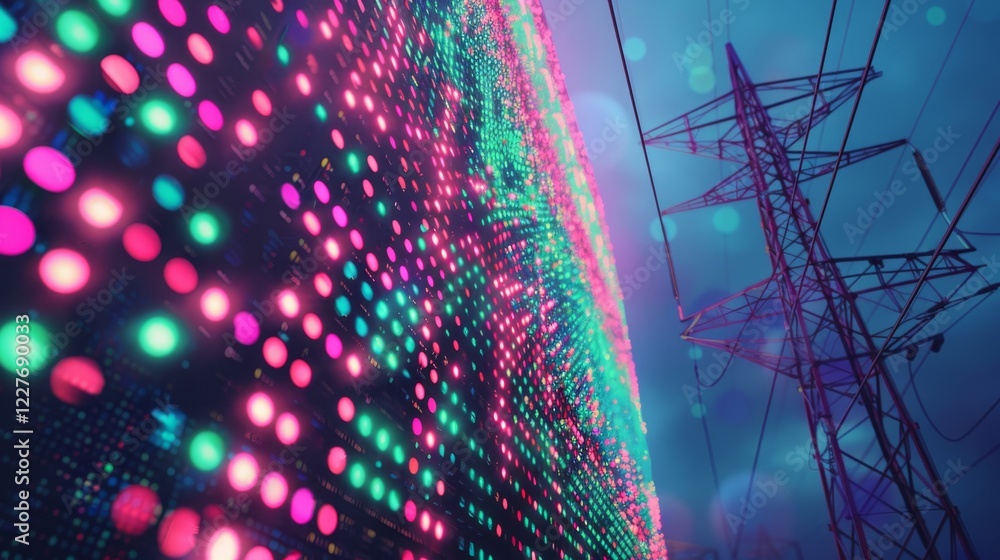 Aufkleber dynamic stock market graph with electric power line backdrop in accordion style design