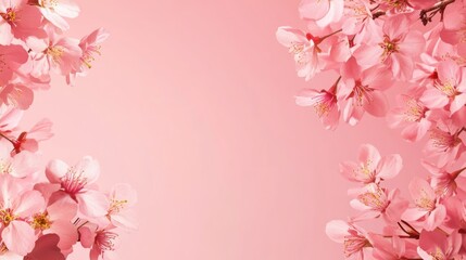 Fototapeta premium Cherry blossoms frame a serene pink background creating a peaceful ambiance perfect for nature, relaxation, or springtime themes.