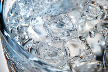 Isolated Glass of Water with Ice Cubes on White Background
