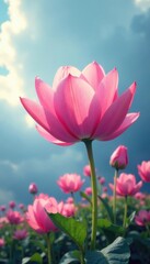Obraz premium Soft petals unfolding on a cloudy sky, gentle, fuzzy, pastel colors