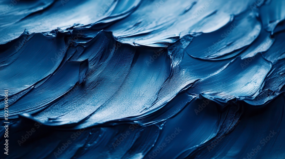 Poster abstract image of deep blue textured paint with glittering particles, creating a dynamic and dramati