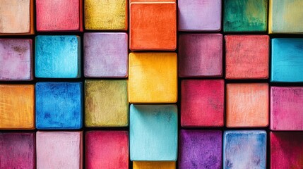 A colorful mosaic of blocks with a rainbow pattern