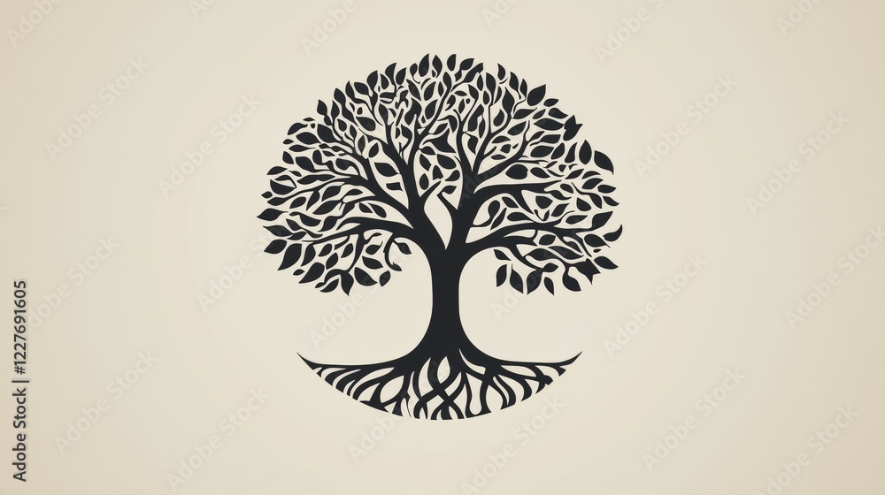 Aufkleber Symbolic representation of a tree of life with intricate roots connected to the earth. Generative AI