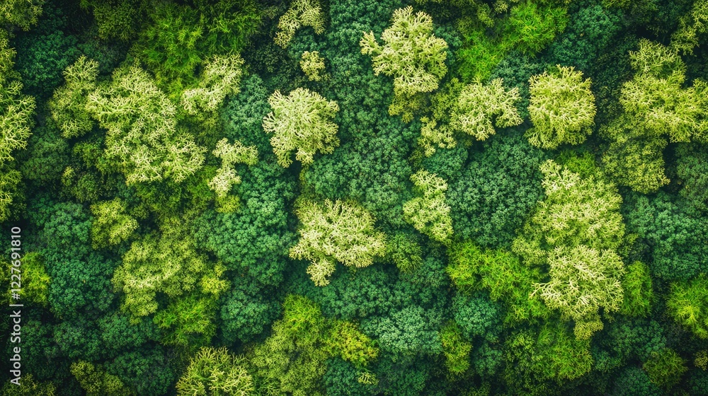 Aufkleber aerial view of a lush forest canopy displaying diverse shades of green foliage creating a vibrant an